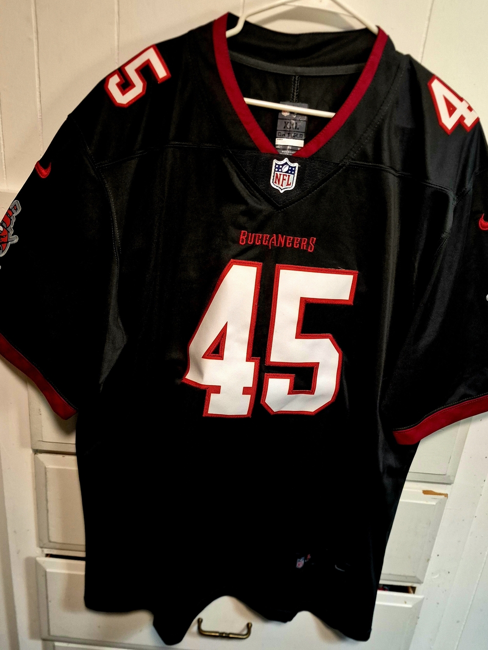 Nike Black Buccaneers #45 Football Jersey with Red and White Accents
